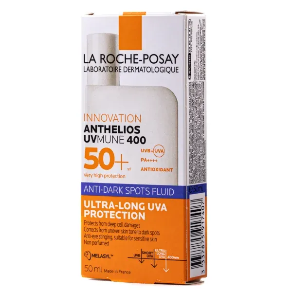 Сонцезахисний легкий корегуючий флюїд La Roche-Posay Anthelios UVA 400 проти гіперпігментації шкіри, UVA та HEV-променів SPF50+ 50мл